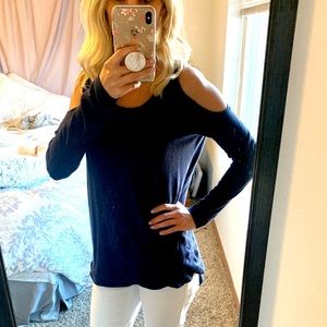 Cold Shoulder Navy Sweater